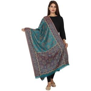 7941 Women's Woven Wool Stole, Turquoise, Free